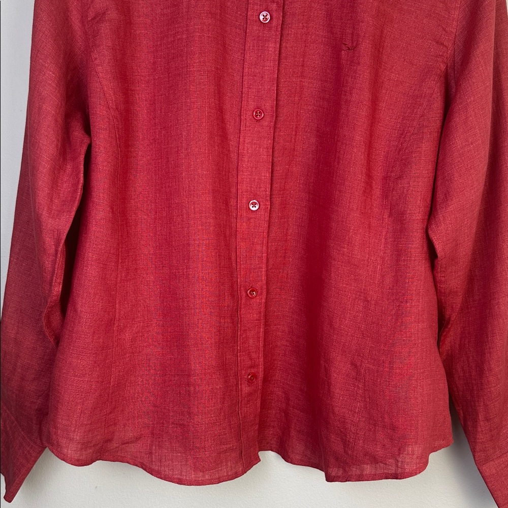 Faconnable !00% Linen Red Button Down Shirt Long Sleeve Collared Hong Kong XL - Picture 5 of 16